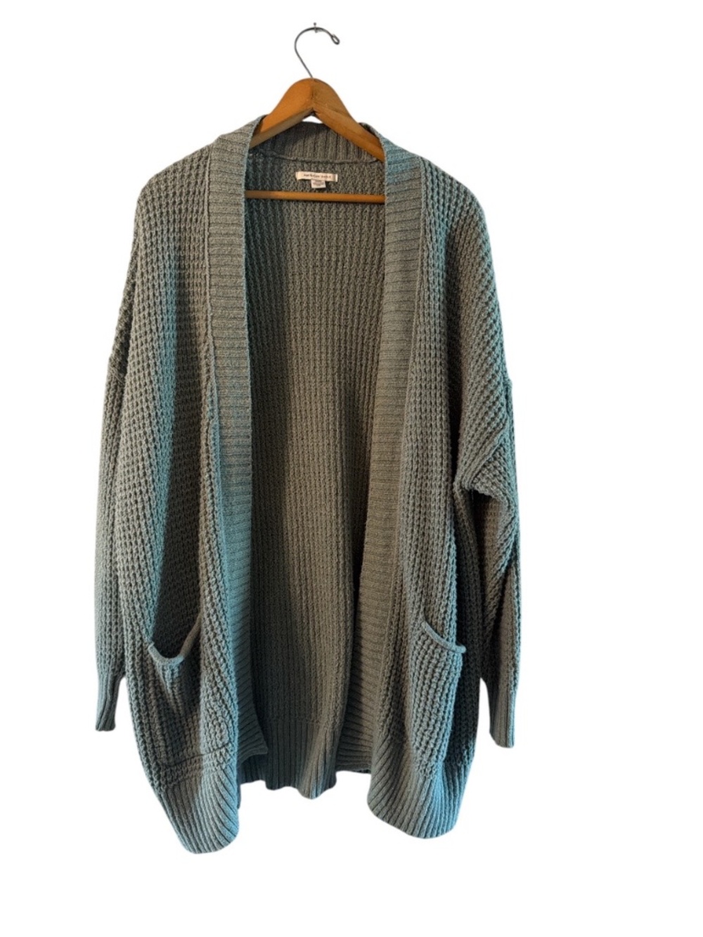 Artisan Knit Oversized Waffle Knit Cardigan Sweater Sage Cozy Boho M